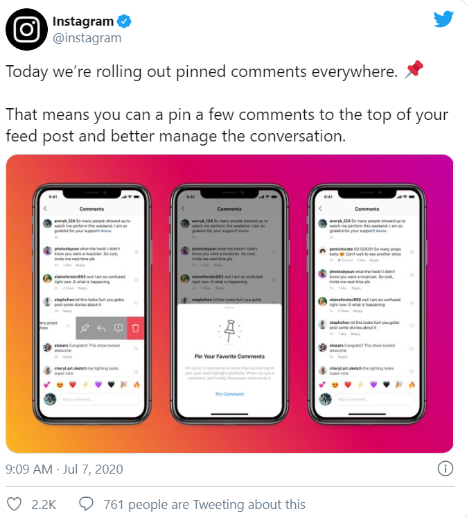 instagram pin comments